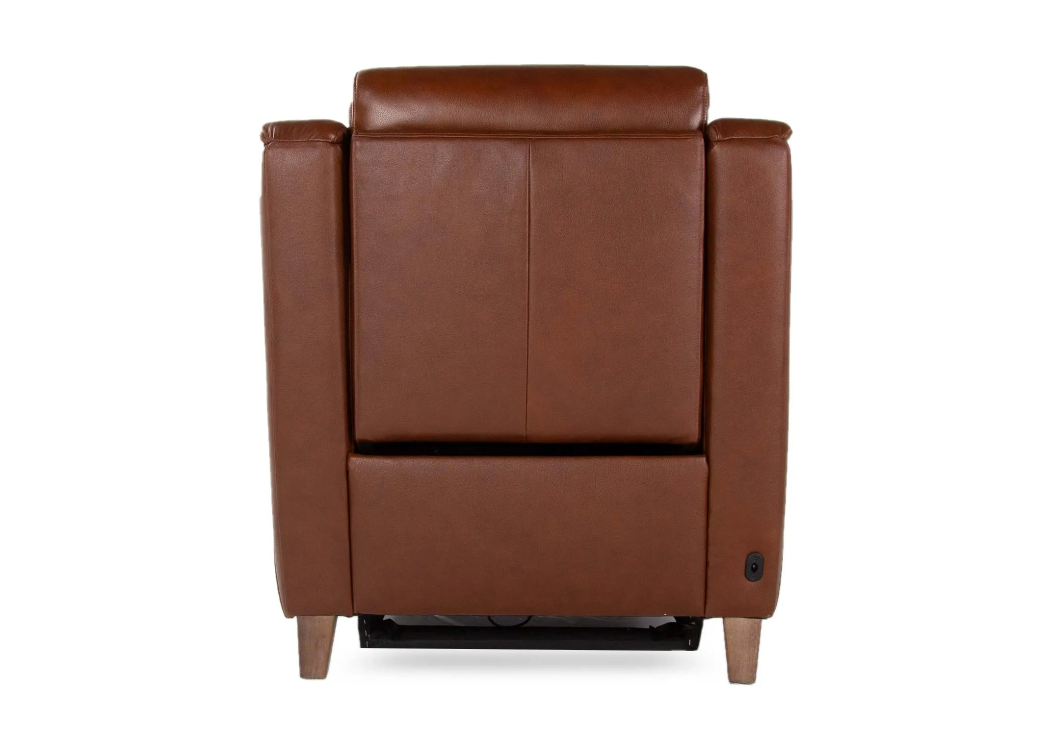 A butterscotch leather recliner from EZ Living Furniture's Vantage range. Back view of armchair warrantied & supportive
