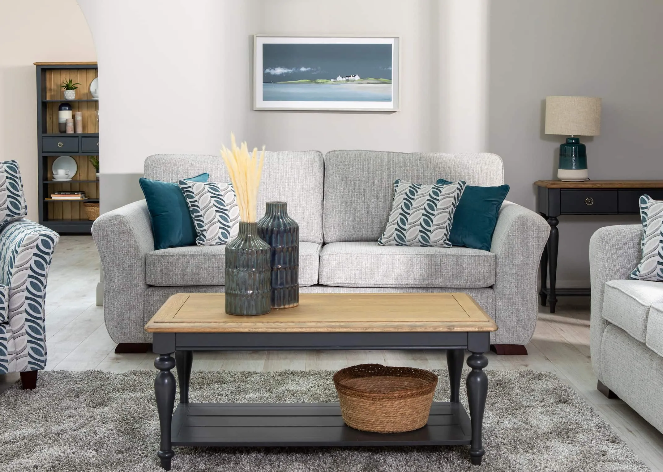 3 Seater Grey Fabric Highback Sofa - Kilronan