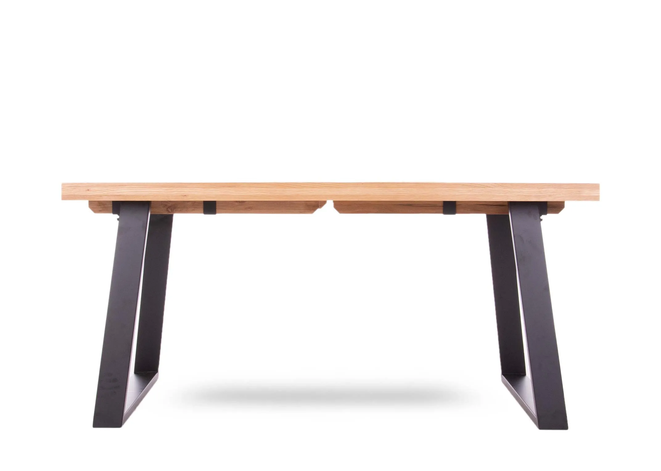 A 160cm oak dining table with metal legs from EZ Living Furniture's Renvyle range. Front view of table no extention