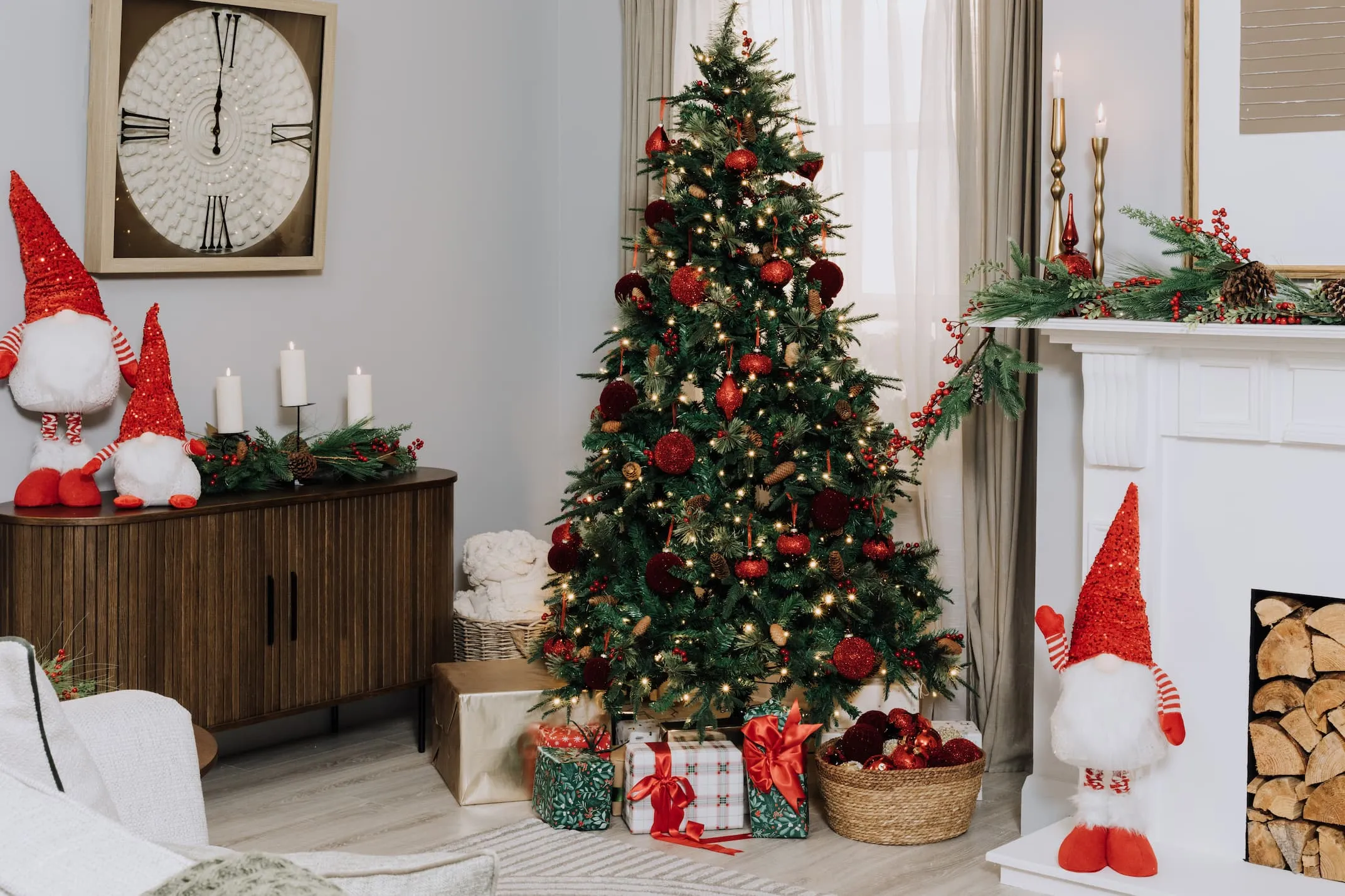 A lifestyle image of the Vermont Berry tree with gnomes