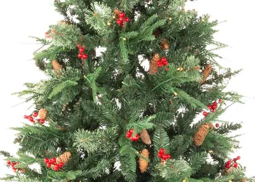 An LED lit berry & pine 8ft Christmas tree from EZ Living Furniture's Vermont range.Closeup of berries