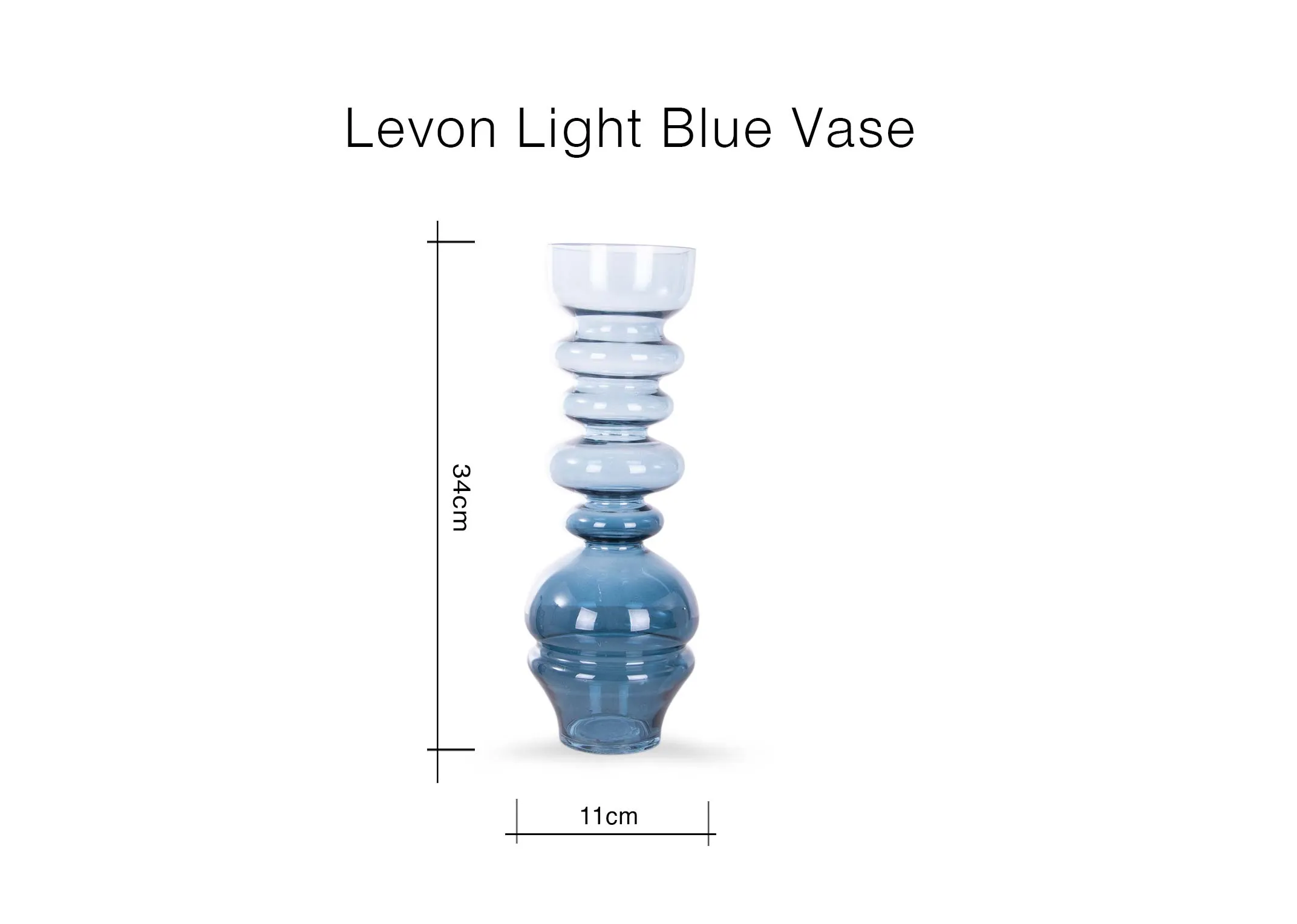 A dimension image for the Levon Vase with 11cm x 34cm (Height)