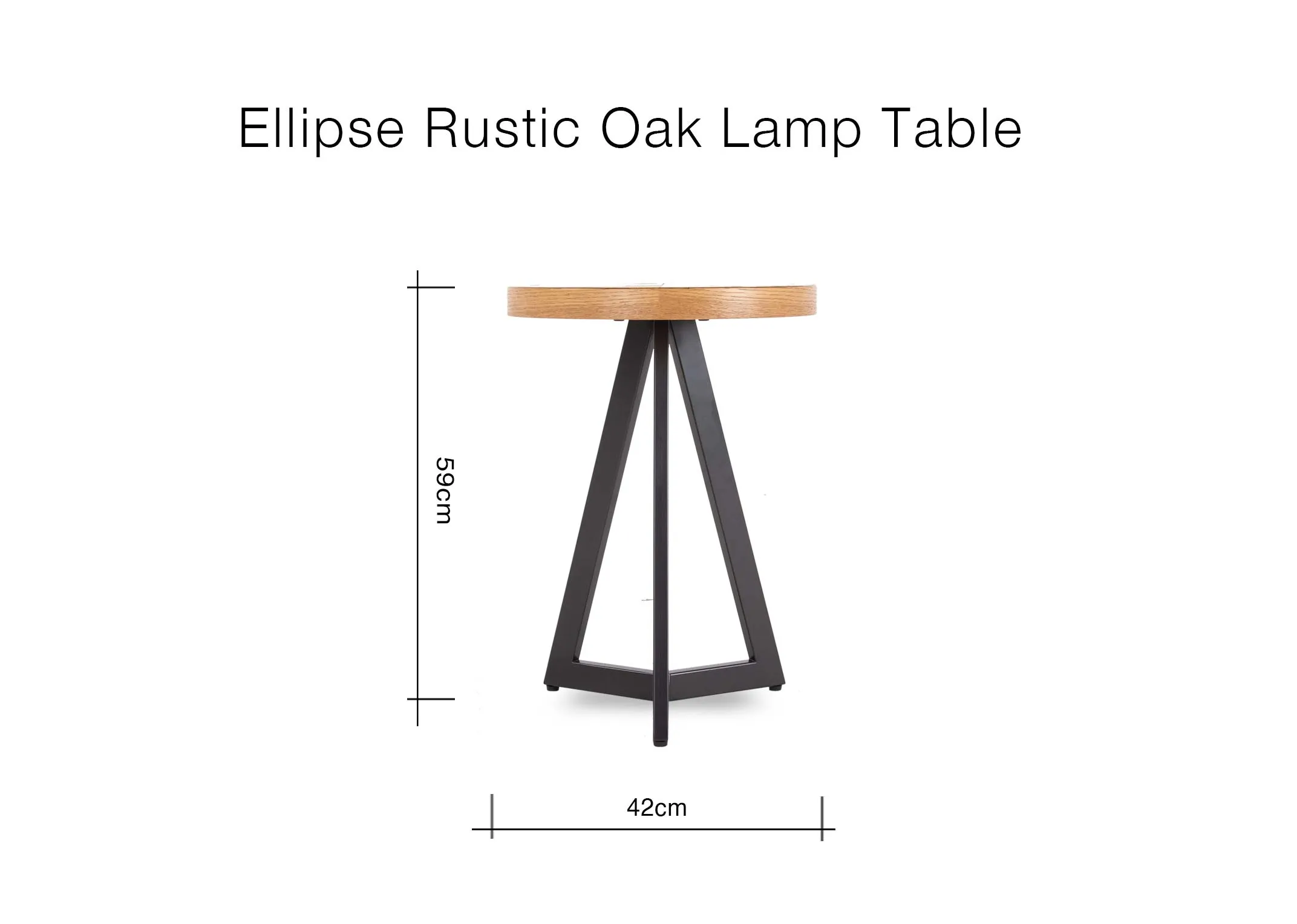 A dimension image of the Ellipse Rustic Oak Lamp Table with 42cm (Width) x 59cm (Height) 