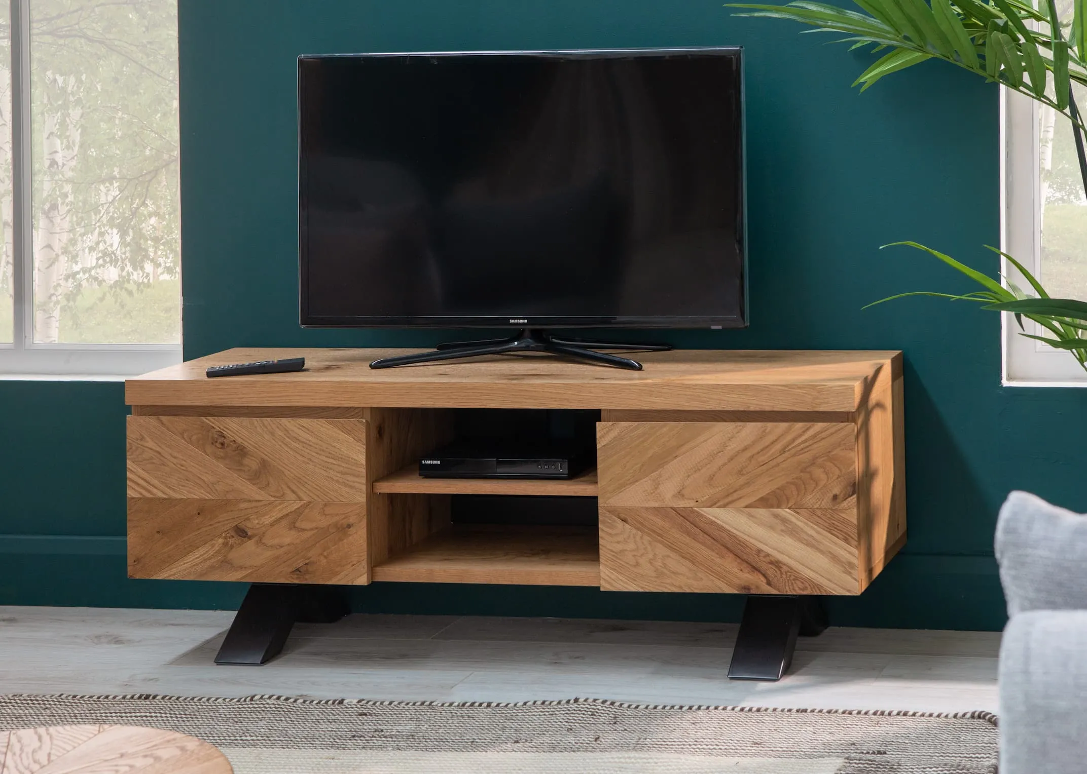 2 Door Rustic Oak TV Unit - Ellipse