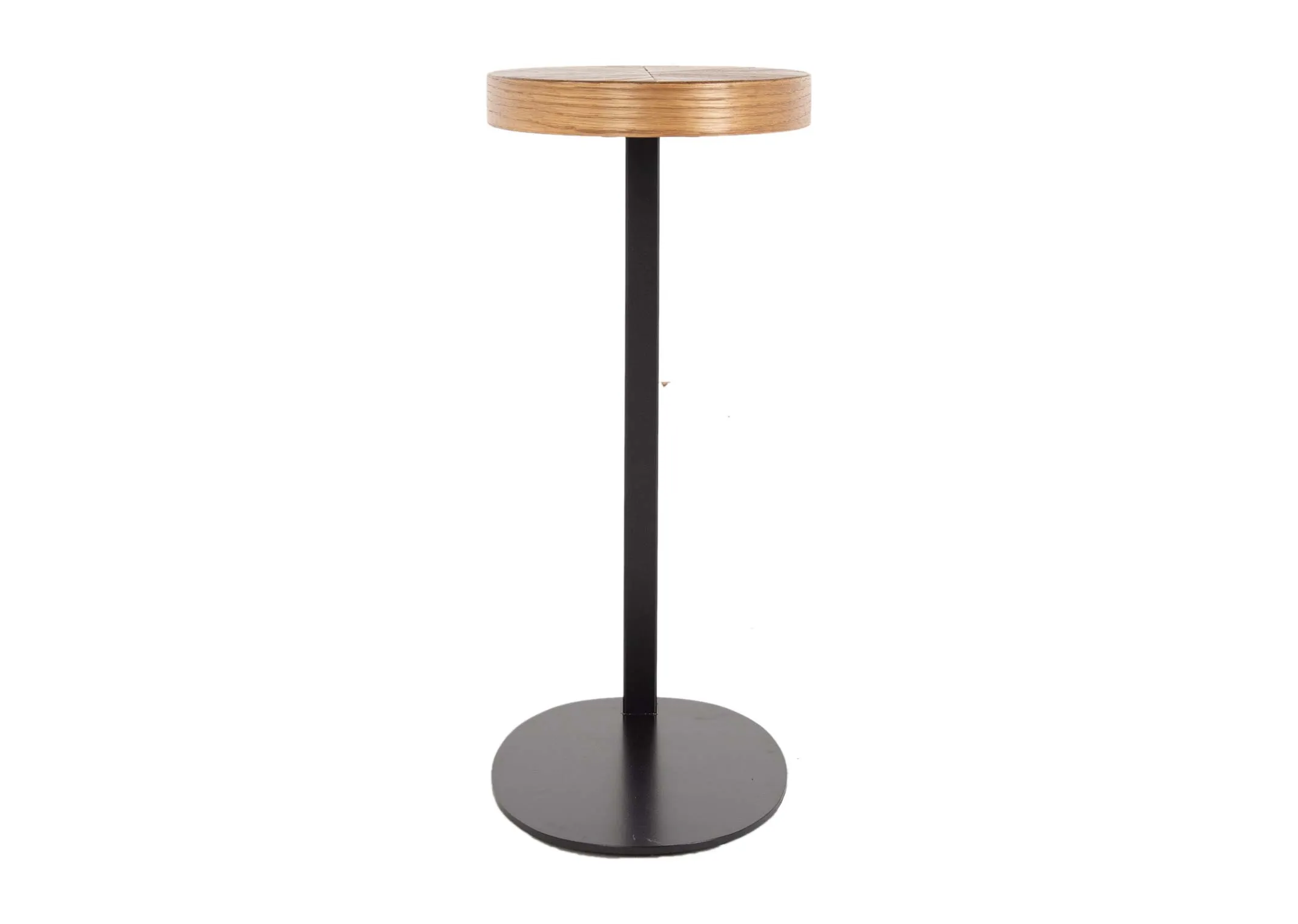 A round rustic oval sofa table from EZ Living Furniture's Ellipse range. Front view shows slender depth