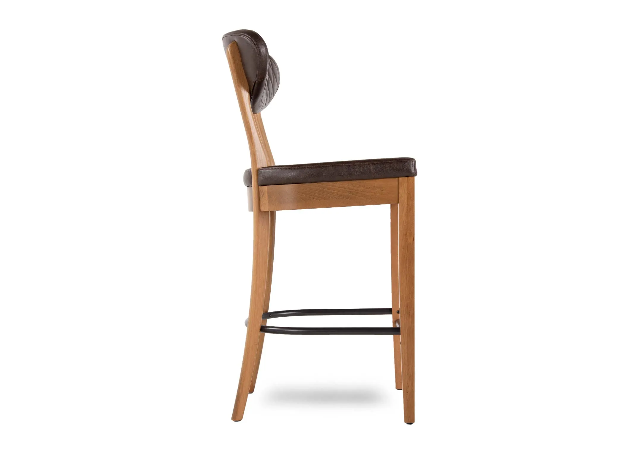 A brown faux leather & rustic oak frame bar stool from EZ Living's Margot range.