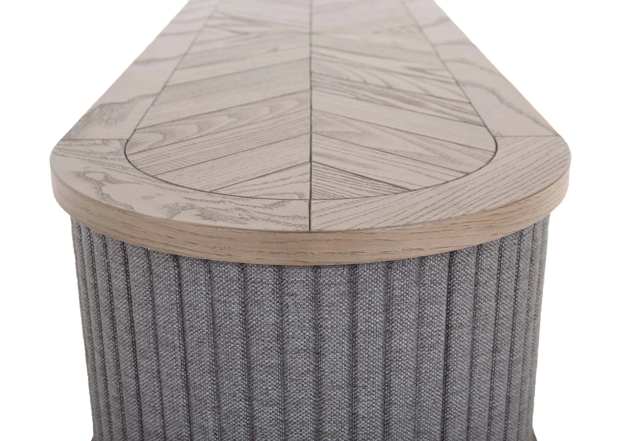 A grey ash 2 door and 2 shelf tv unit from EZ Living Furniture's Monroe range. Closeup pf chevron