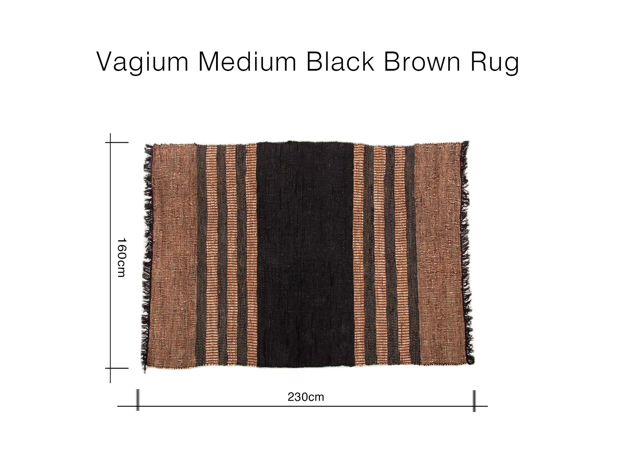 A dimension image of the Vagium Medium rug with 230cm x 160cm