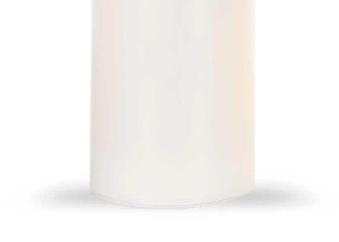 A large led cream candle with lifelike flame from EZ Living Furniture's Deluxe Homeart range. Closeup of base
