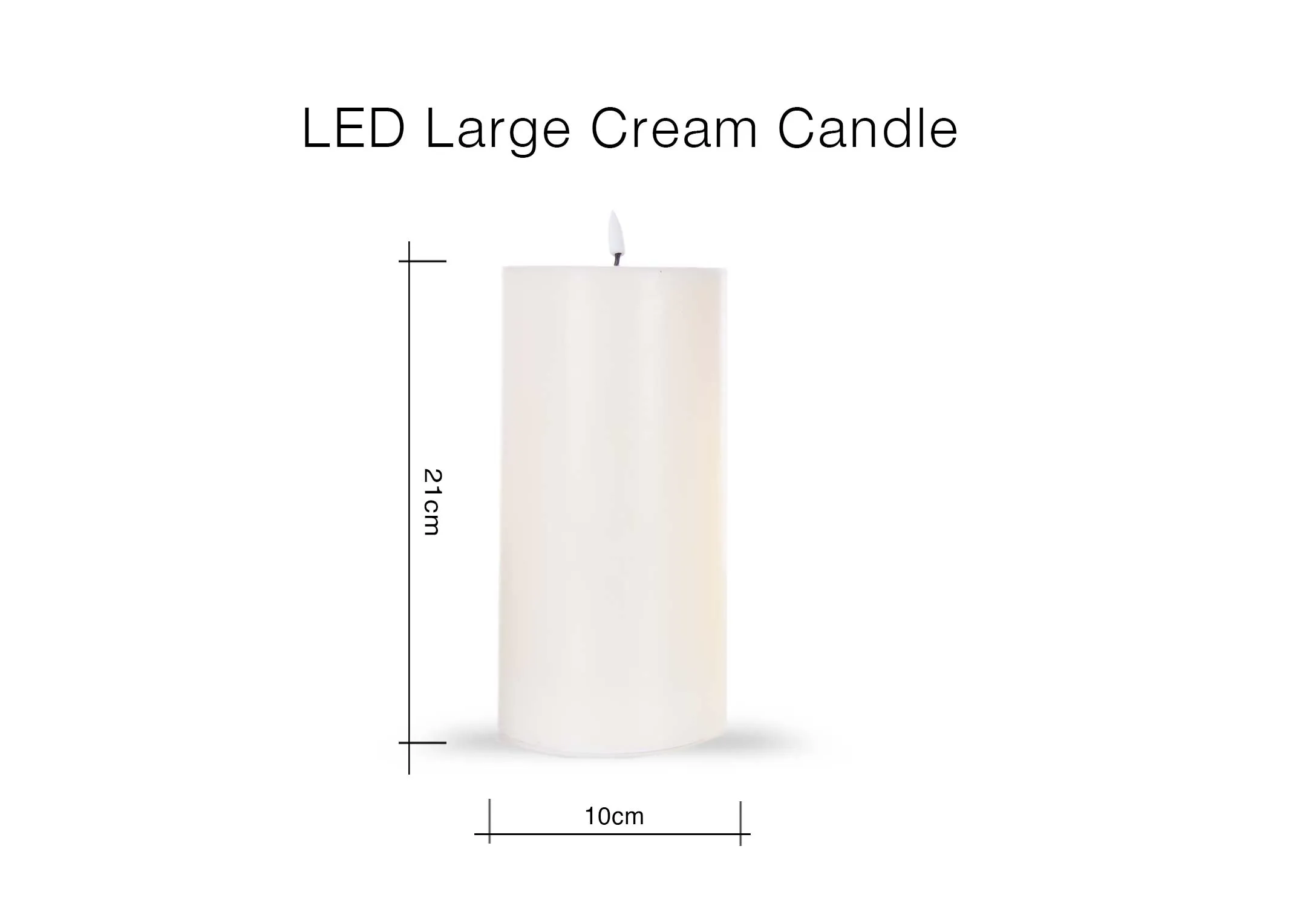 A dimension image of the Candle LED Large in Cream with 10cm x 20cm