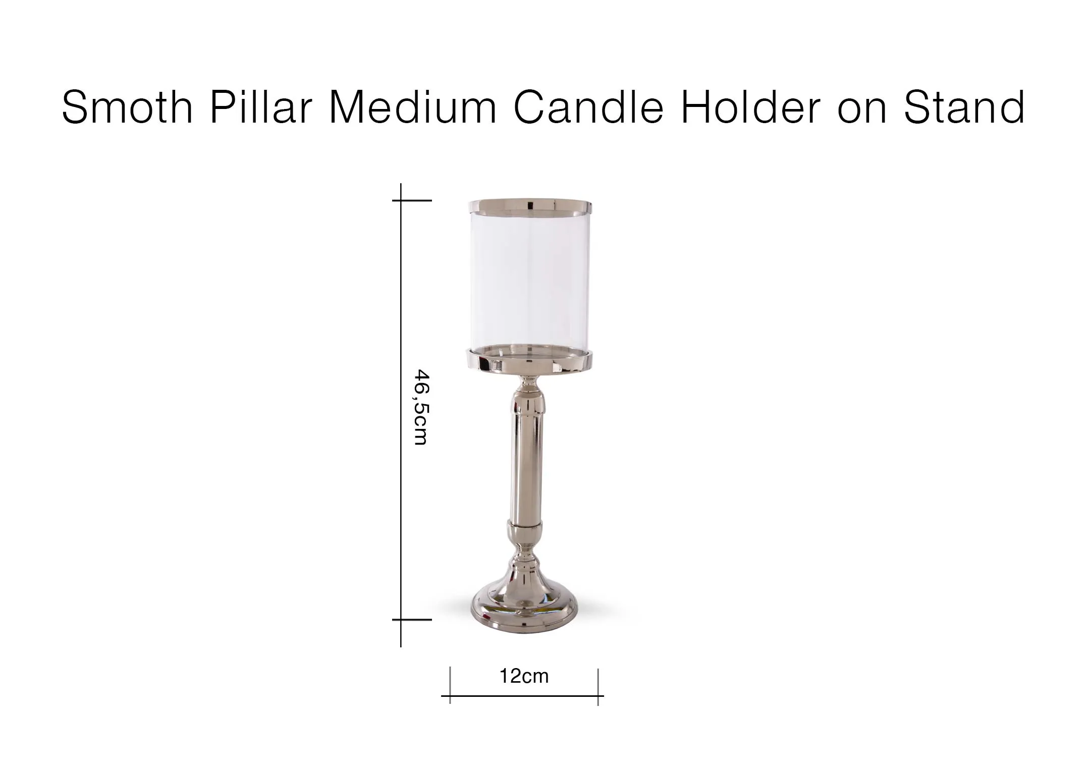 A dimension image of the Smooth Pillar Candle holder on Stand with 12cm (Width) x 46.5cm (Height)