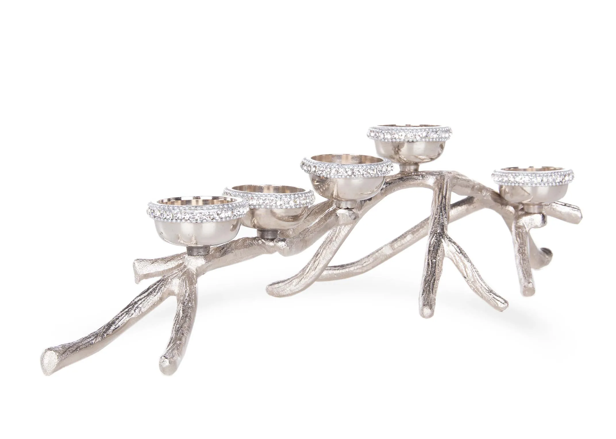 5 Silver Rhinestone T-Lights on Branch Base - Christmas Candle Holder