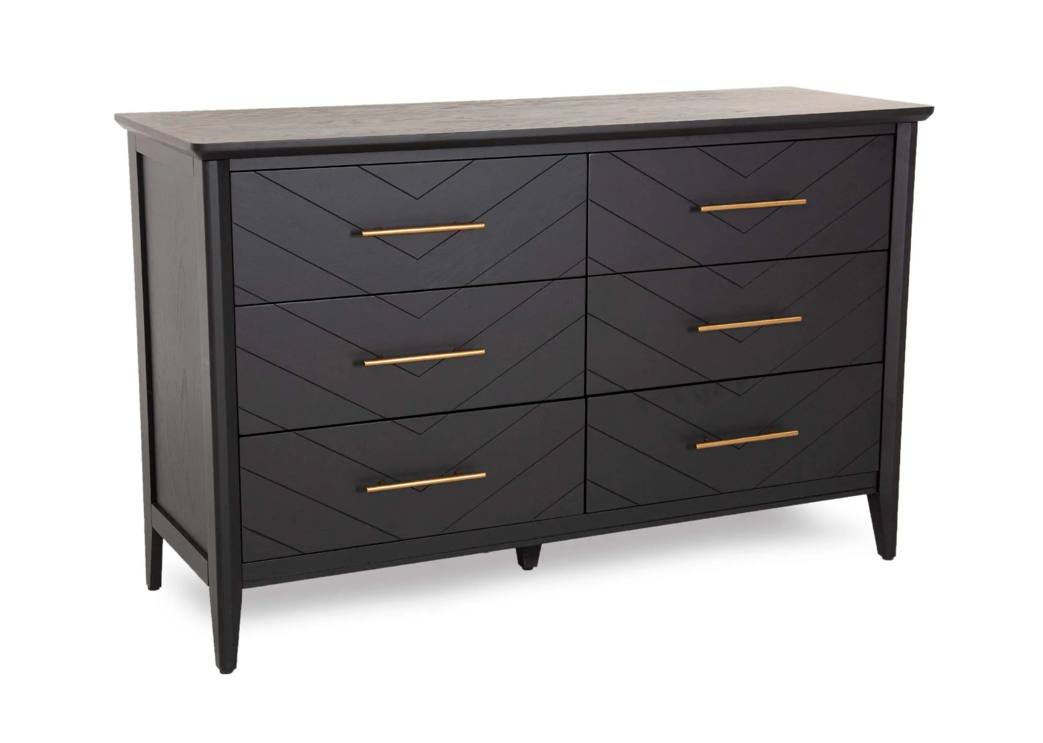 6 Drawer Black Oak & Pine Chest - Chevron