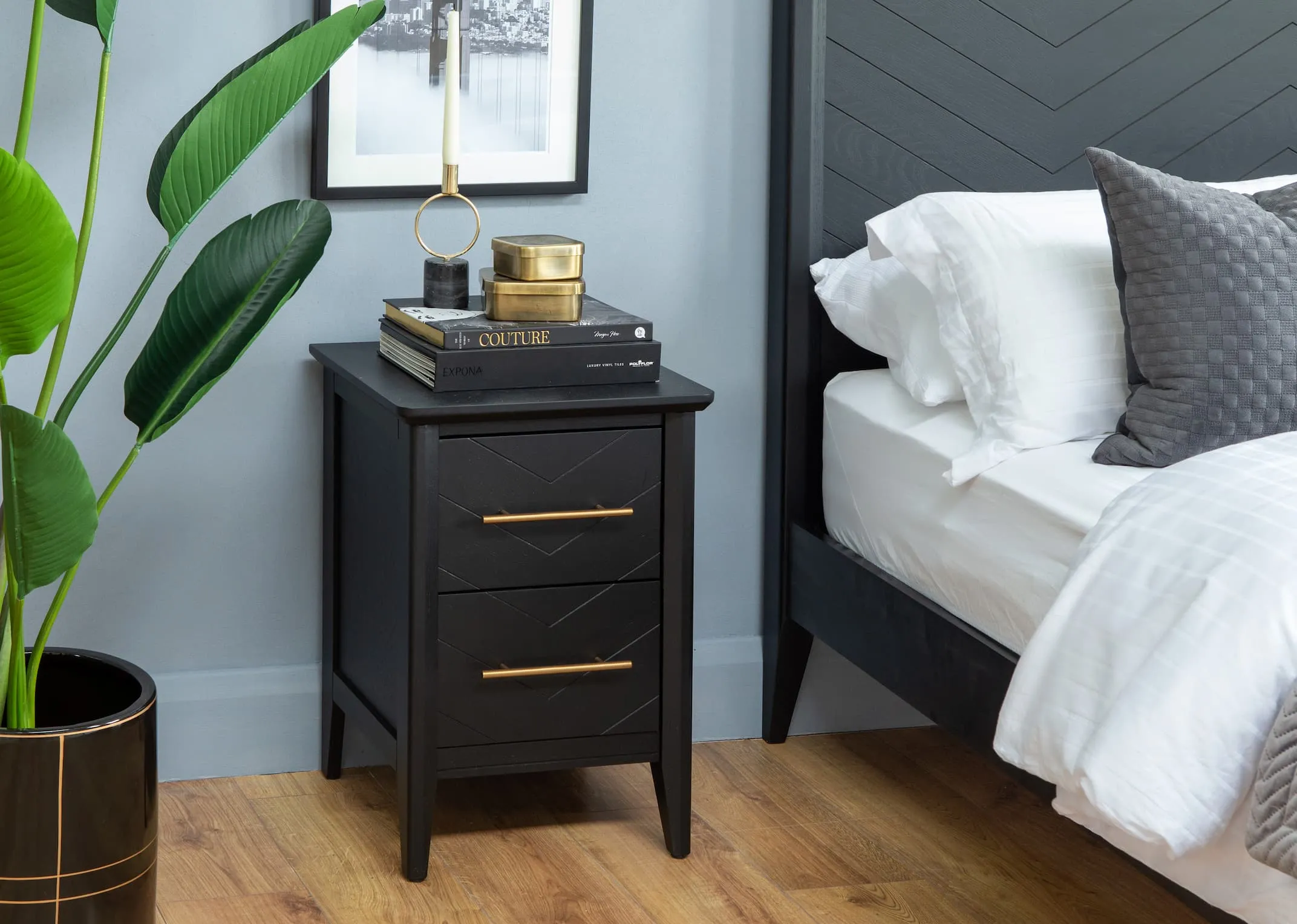 2 Drawer Black Oak & Pine Locker - Chevron