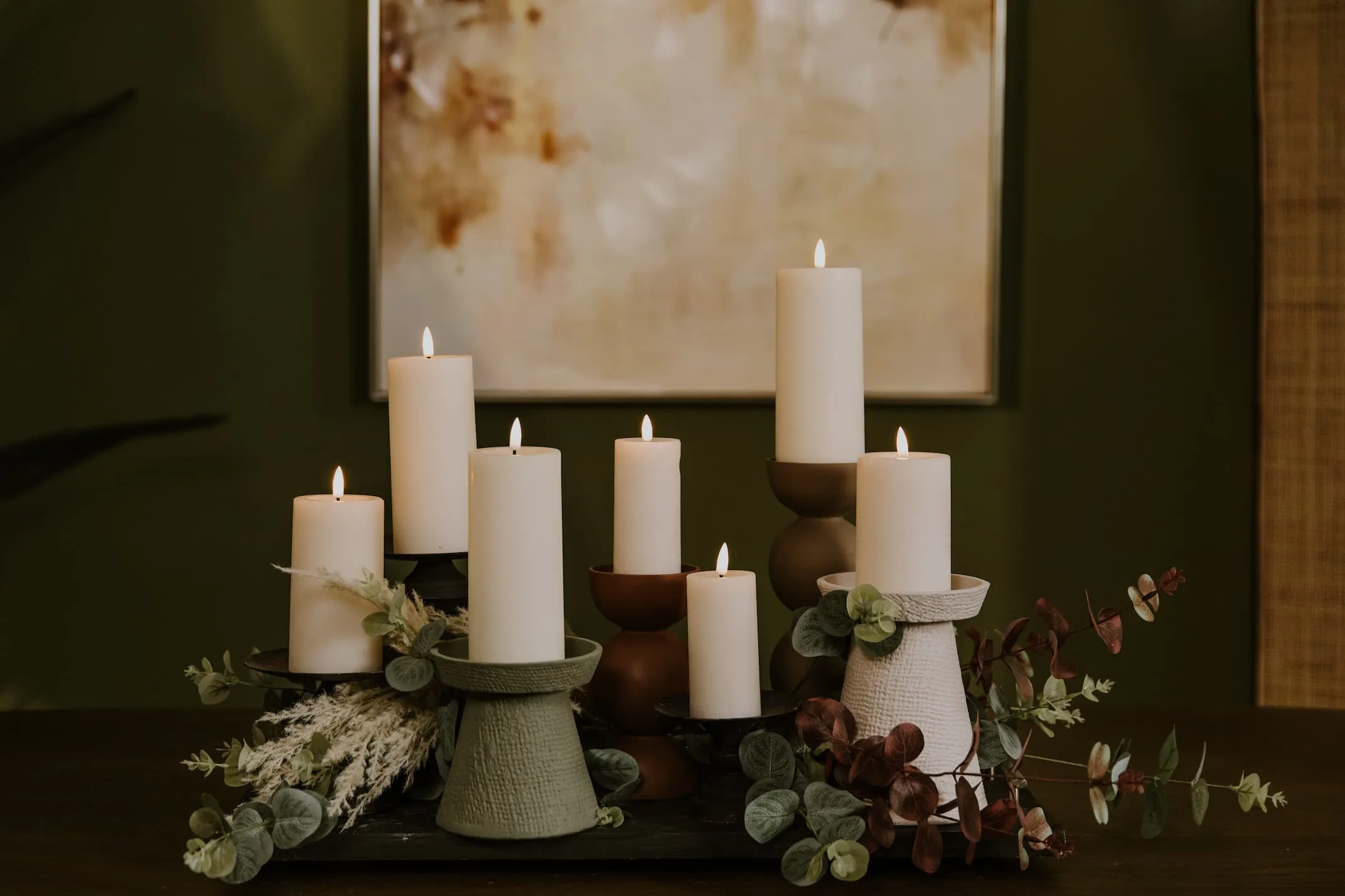 Large Cream Slim Candle - LED