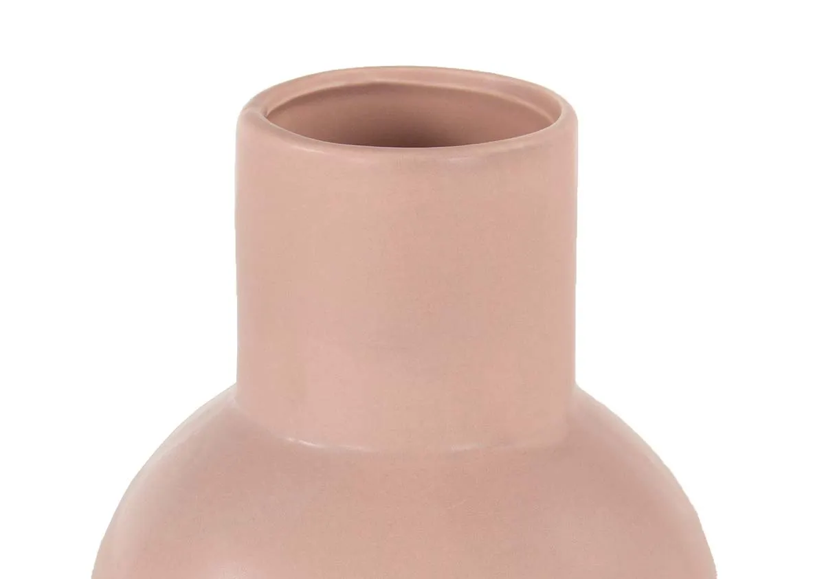 A light pink tubular vase from EZ Living Furniture's Cassia range. Closeup of wide neck