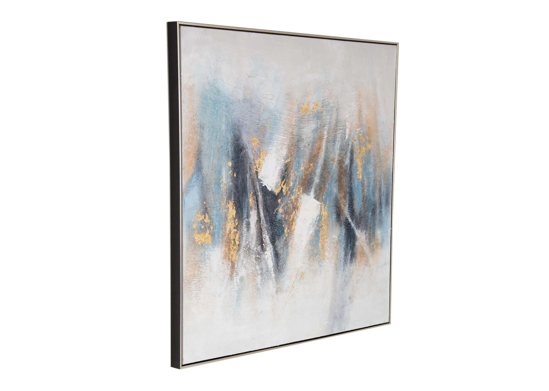 gold and white abstract stroke print from EZ Living's Abstract wall art range. Closeup pf gold splashes