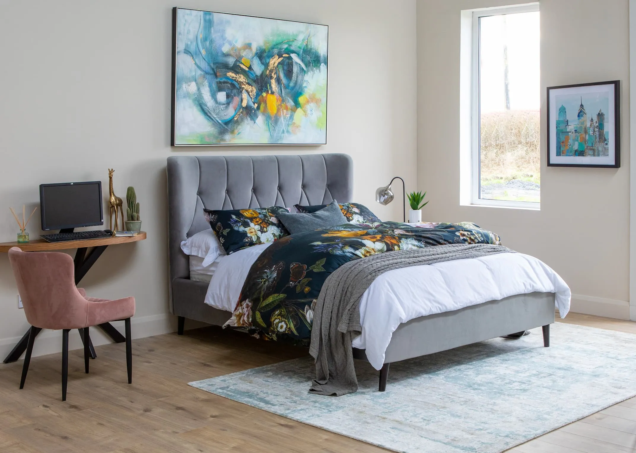 Double (4ft 6) Silver Velvet Bed Frame - Garcia