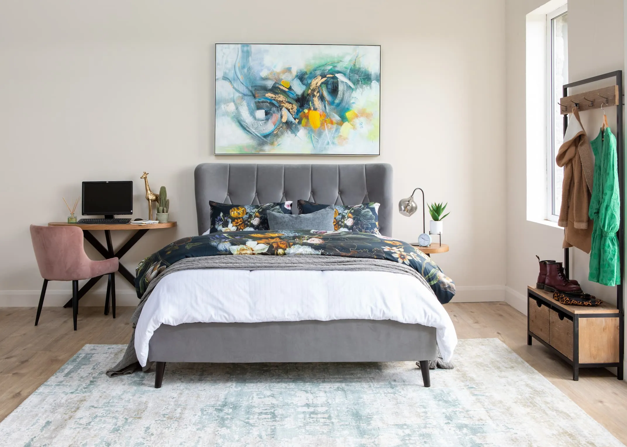 Super King (6ft) Silver Velvet Bed Frame - Garcia