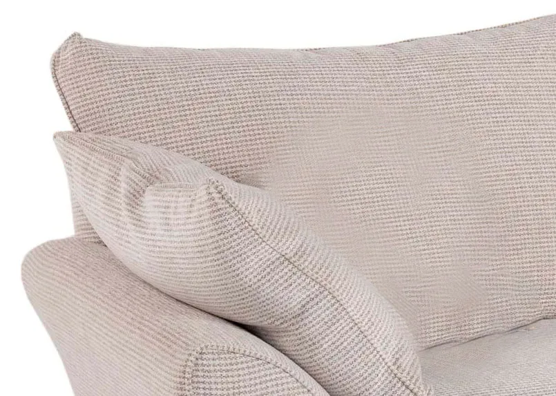 A 2 seater beige accent fabric sofa from EZ Living Furnitures Strata range. Closeup of accent fabric