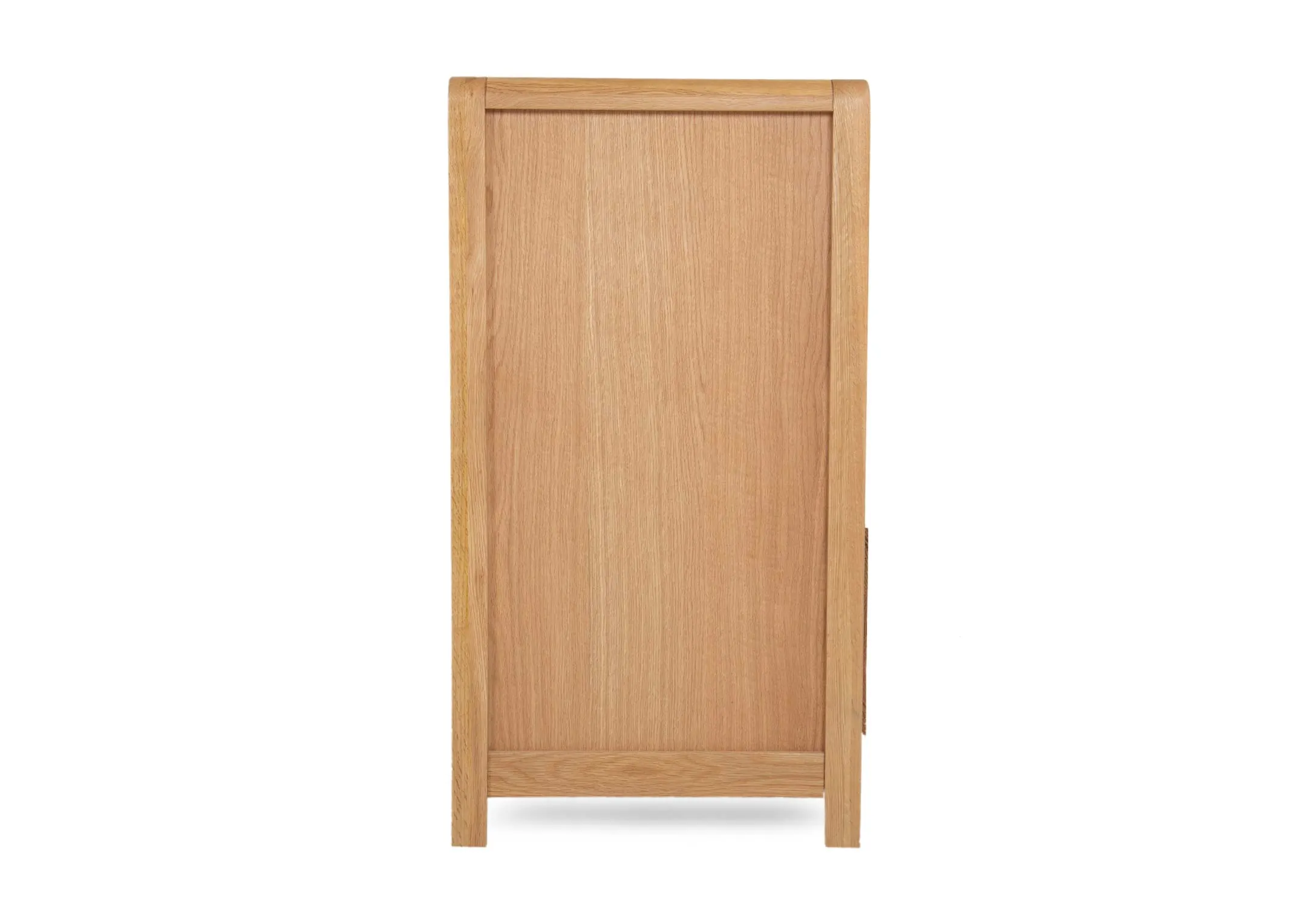 An oak chest of drawers from EZ Livings Iris range. Side view of small feet