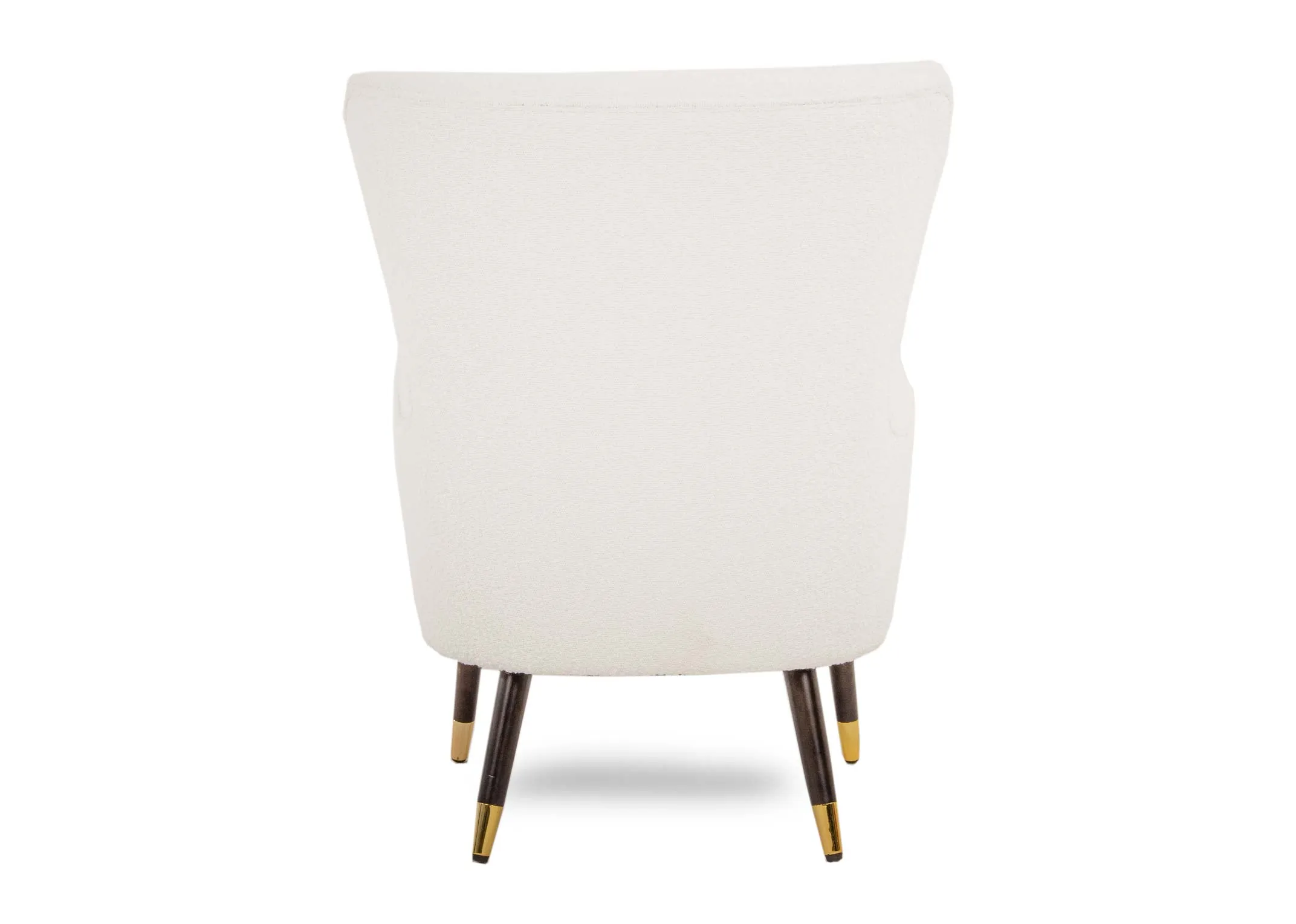 A cream boucle lounge armchair from EZ Living Furnitures Shiraz range. Back view of curved back