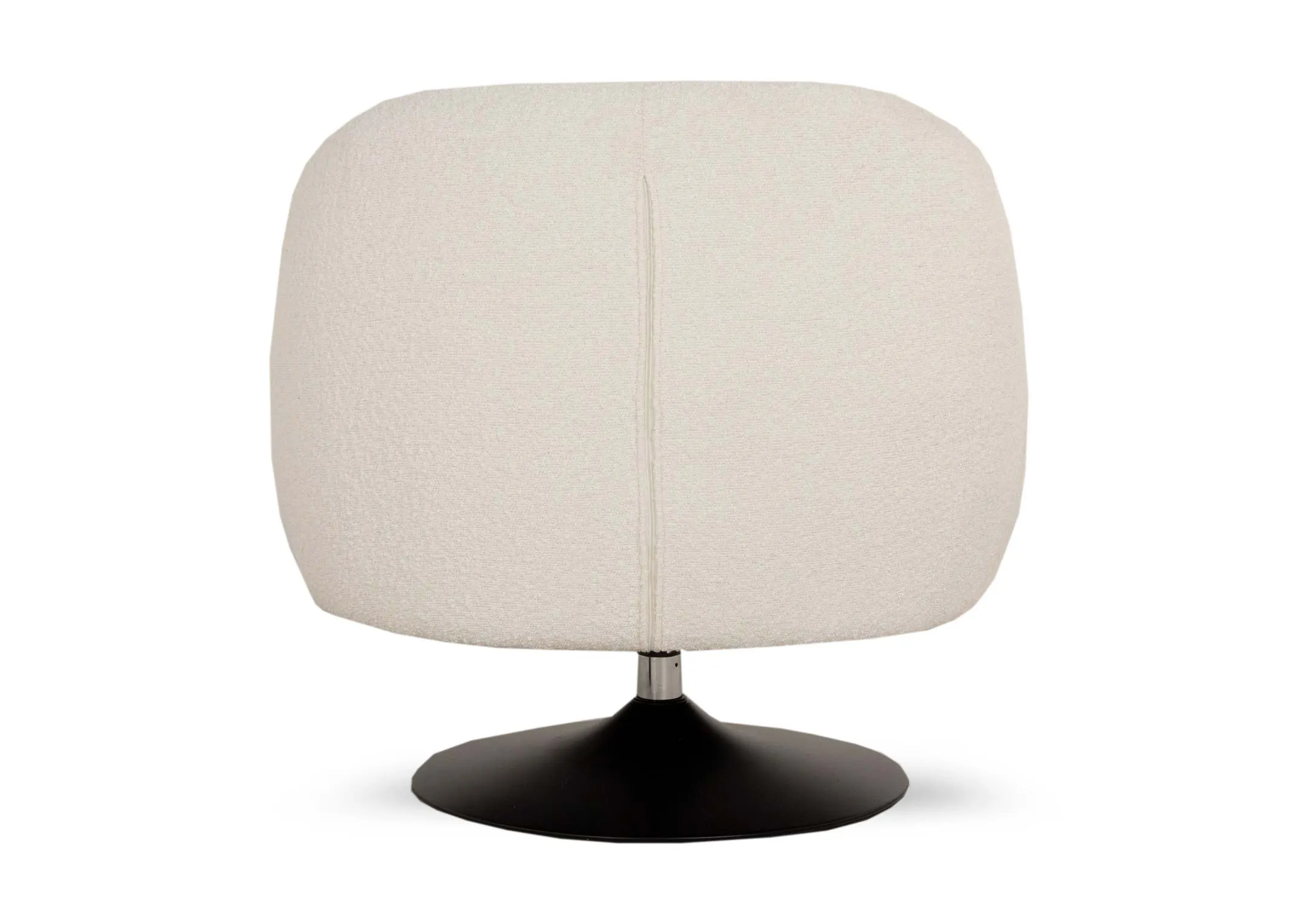 A cream boucle fabric tub swivel chair from EZ Livings Fusion range. Back view of seamed fabric