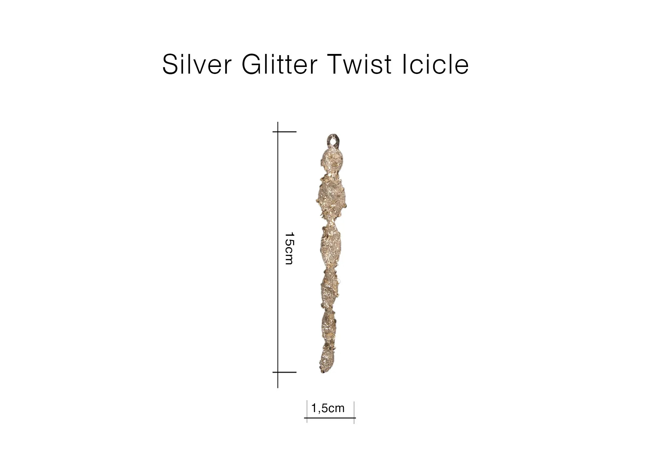 A lifestyle image of the Small Silver glitter icicle on an EZ Living Furniture tree