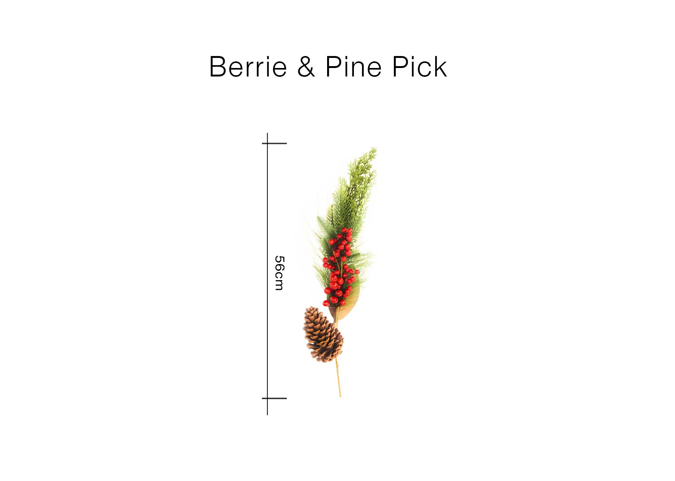 A dimension image of the Berry & Pine Christmas pick with 56cm H