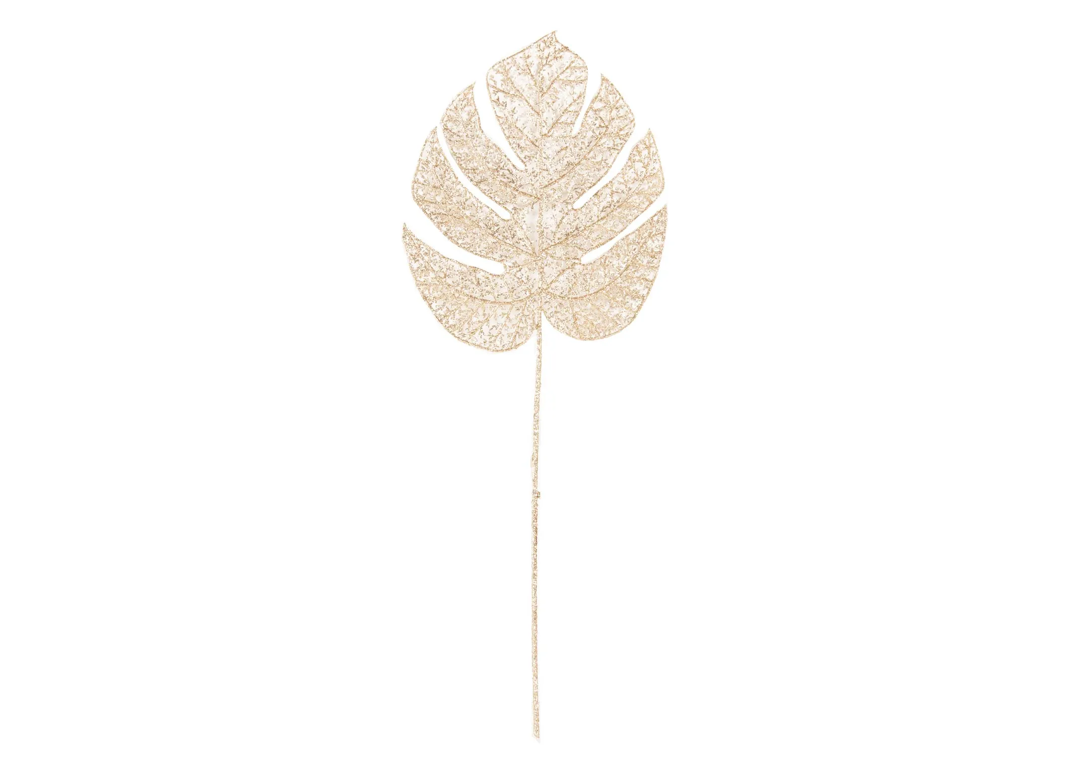A gold leaf christmas pick with glitter from EZ Livings Christmas range. Front view of stem
