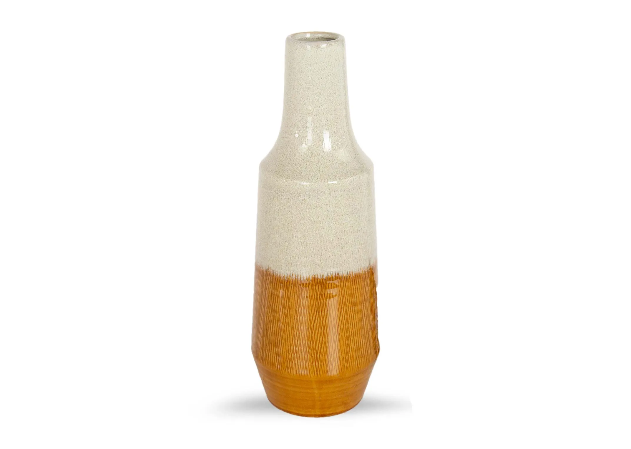 A yellow & cream ombre ceramic vase from EZ Living's Frasca range. Front view of traditional vase.