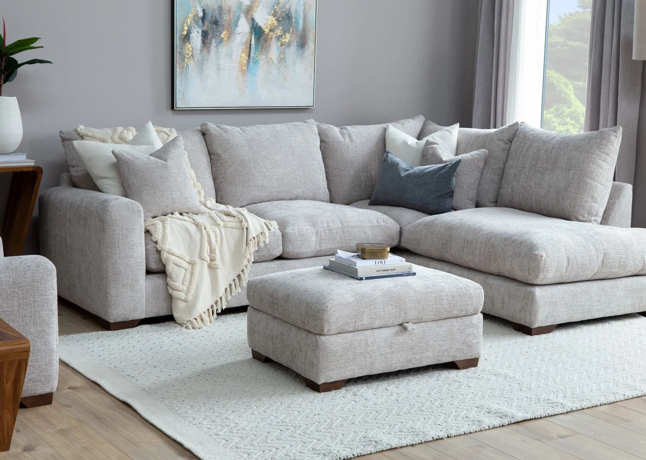 Beige Fabric Storage Footstool - Aurora