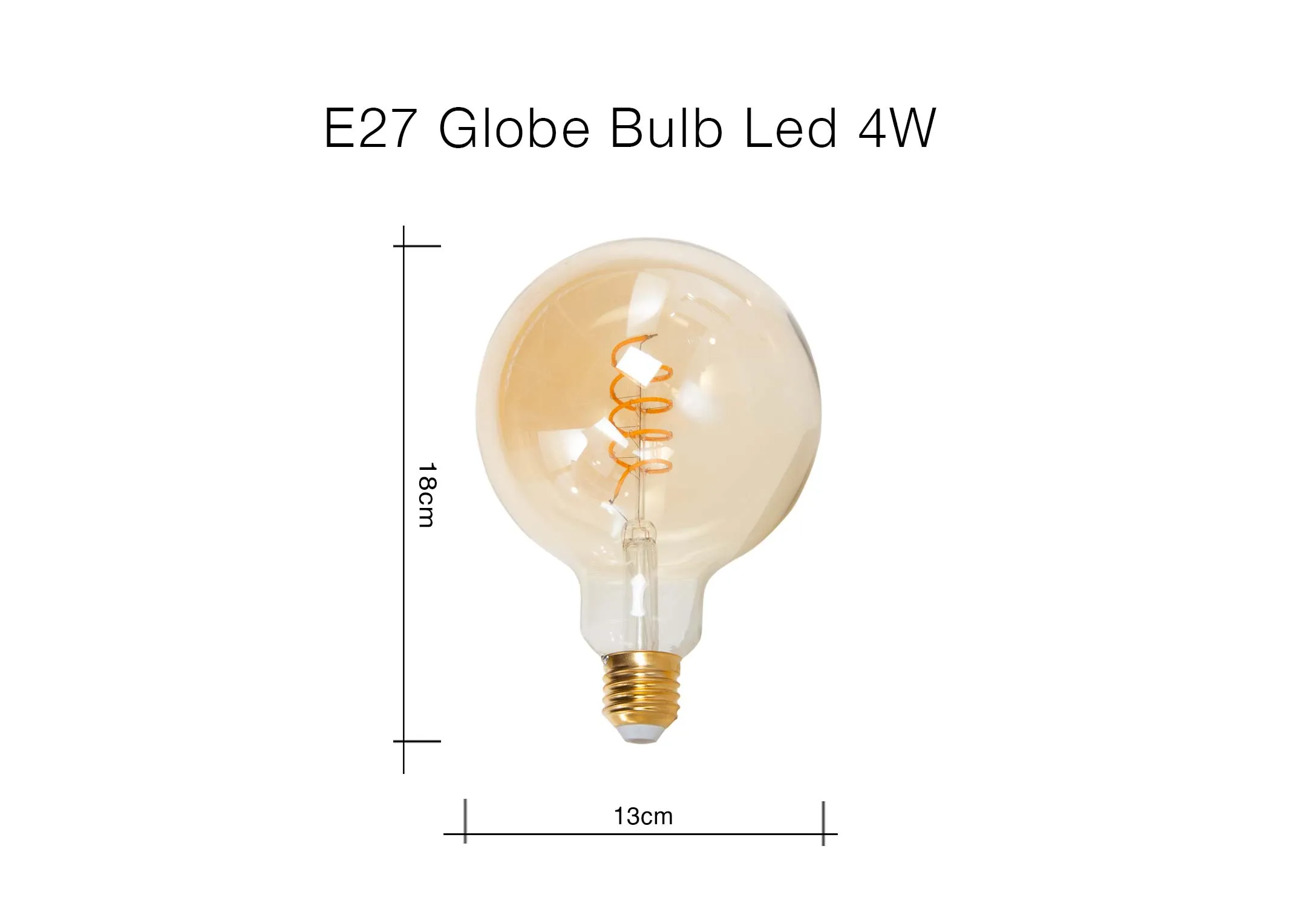 A dimension image of the Vintage Globe LED with 13cm x 18cm