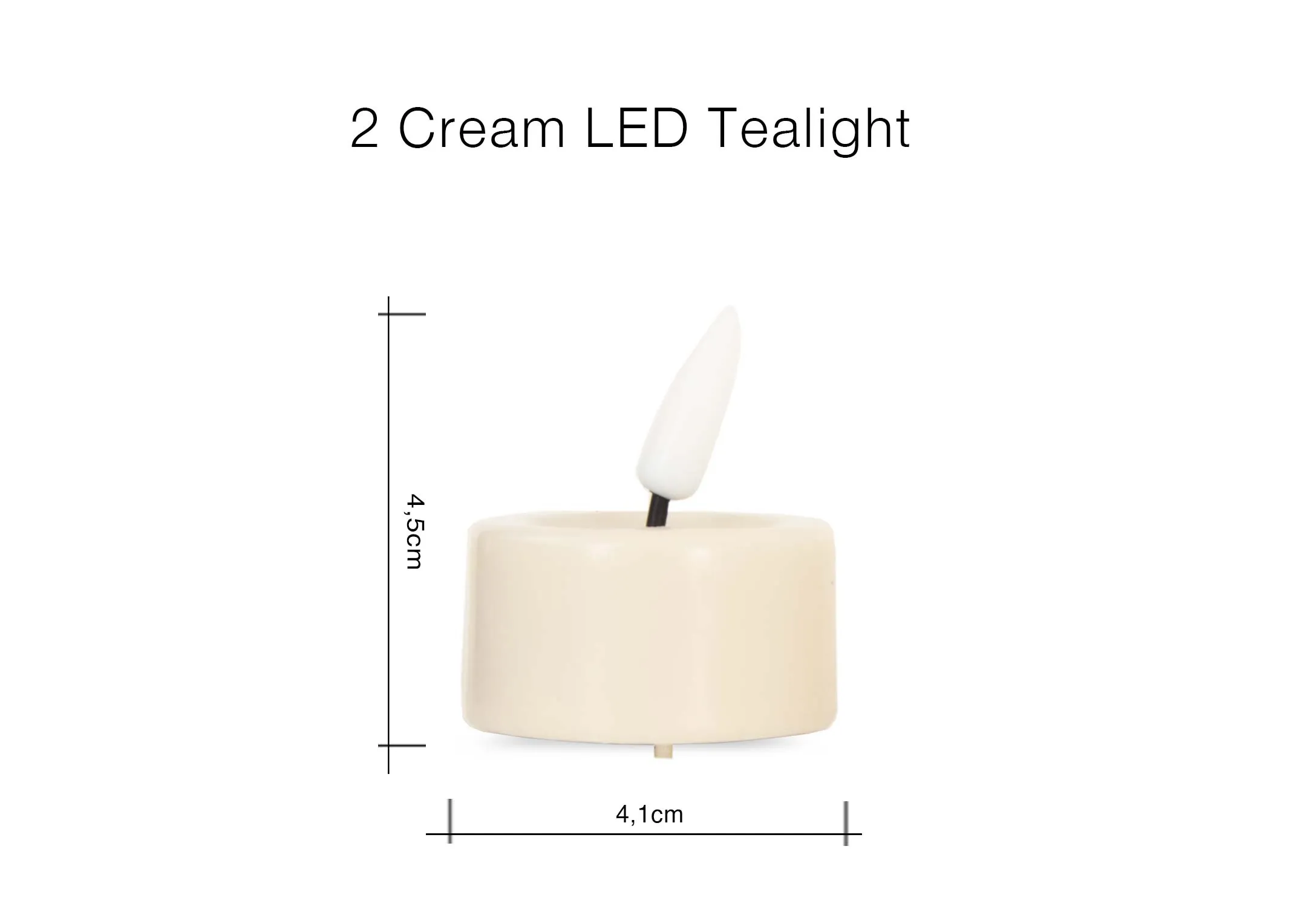 A dimension image of the Cream LED Tealights with 4.1cm x 4.5cm