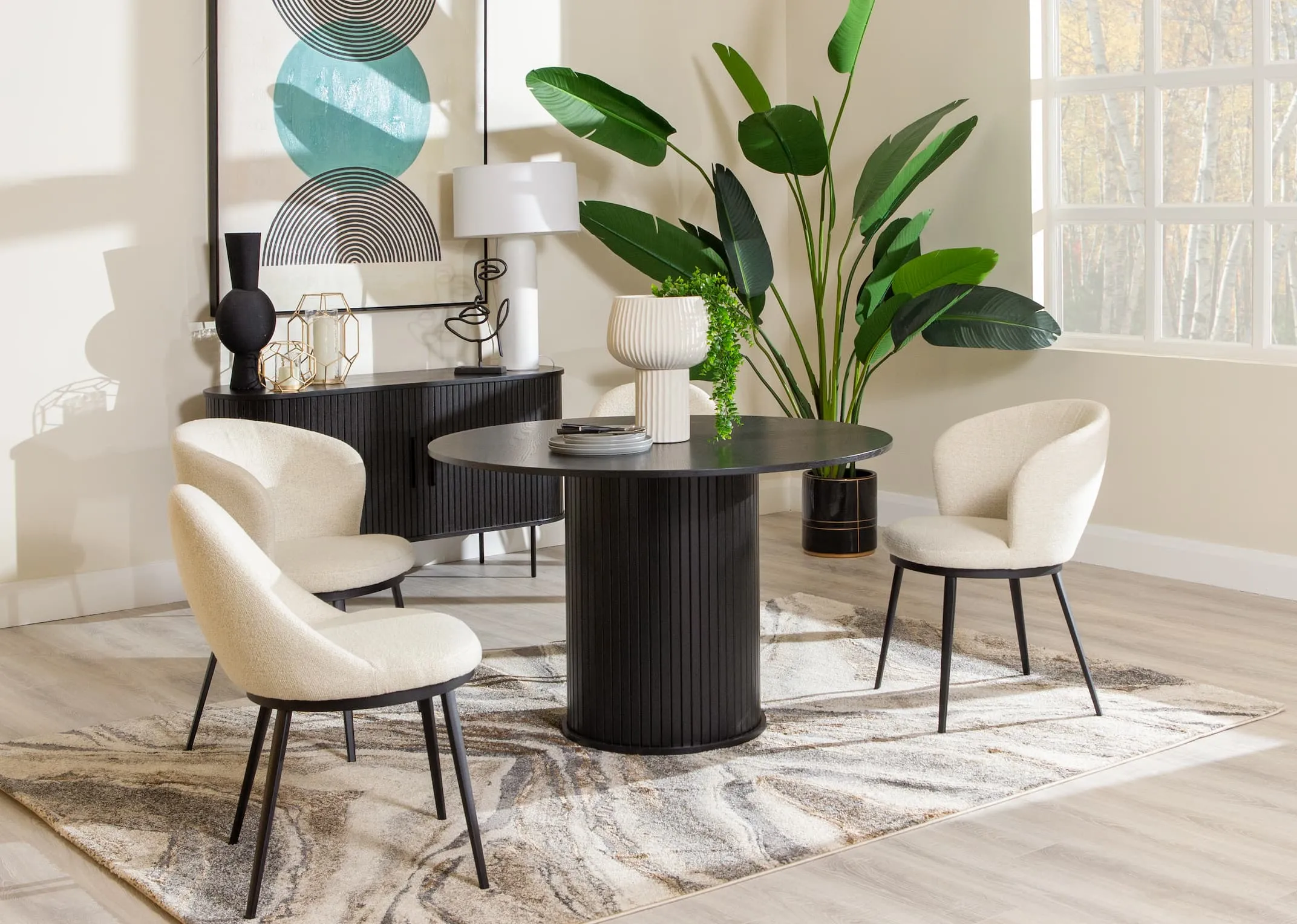 Round Black Oak Dining Table - Nola