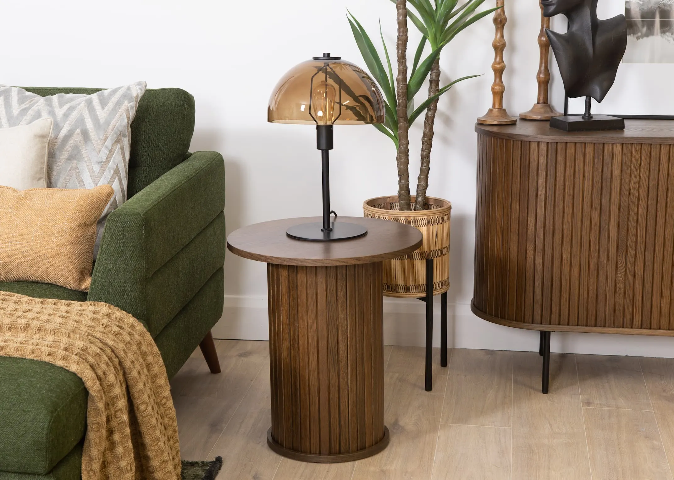 Round Smoked Oak Lamp Table - Nola