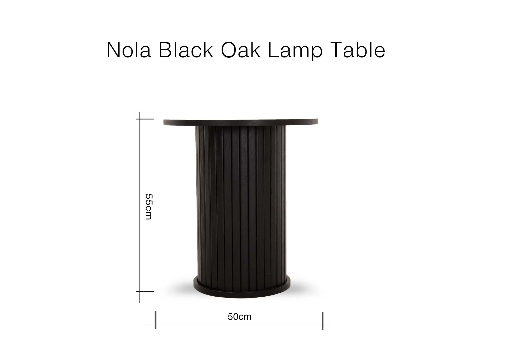 A dimension image of the Nola Lamp table with 50cm x 55cm