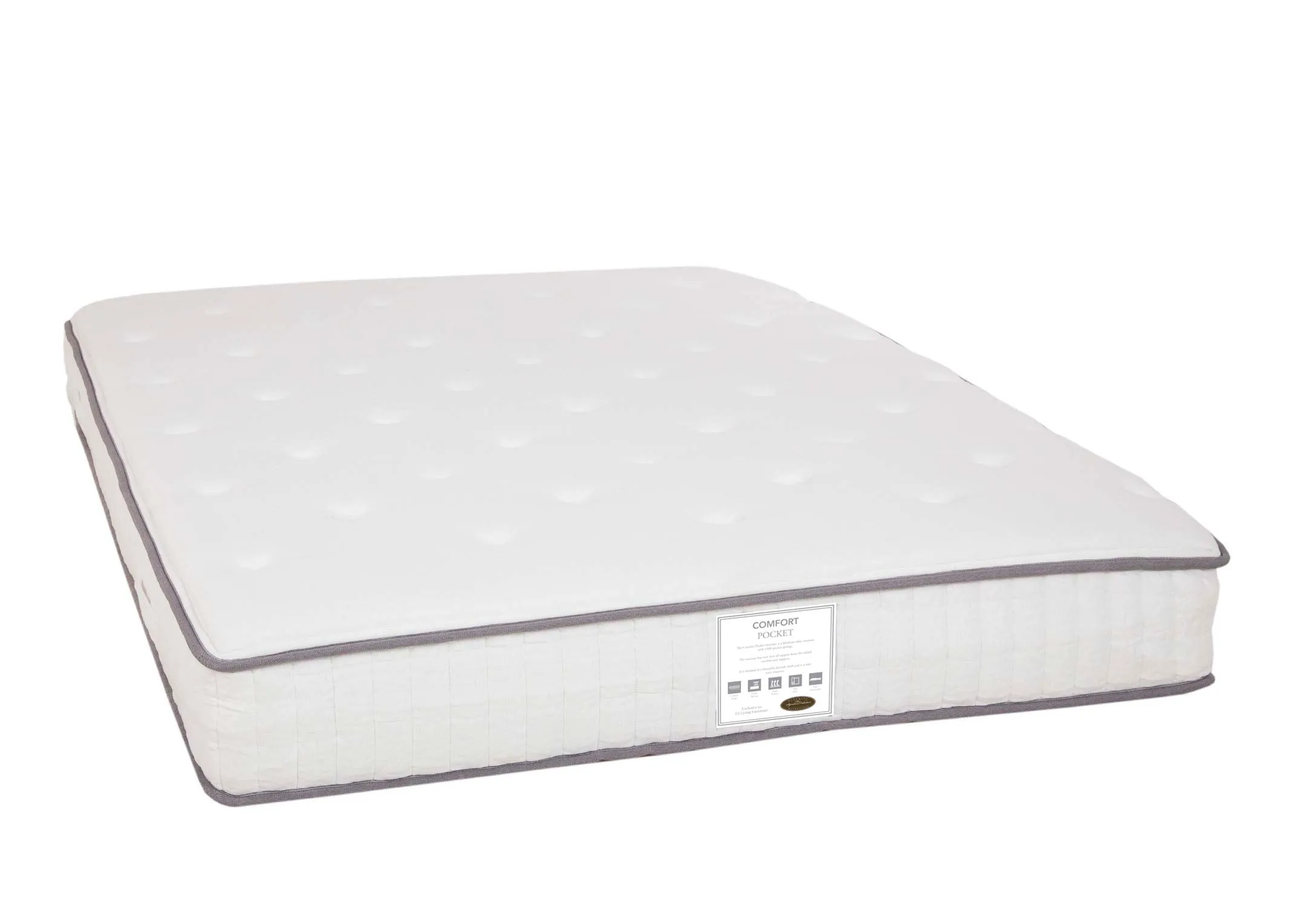 A king size 5ft pocket sprung mattress from EZ Livings Comfort Pocket range. Angled view of mattress