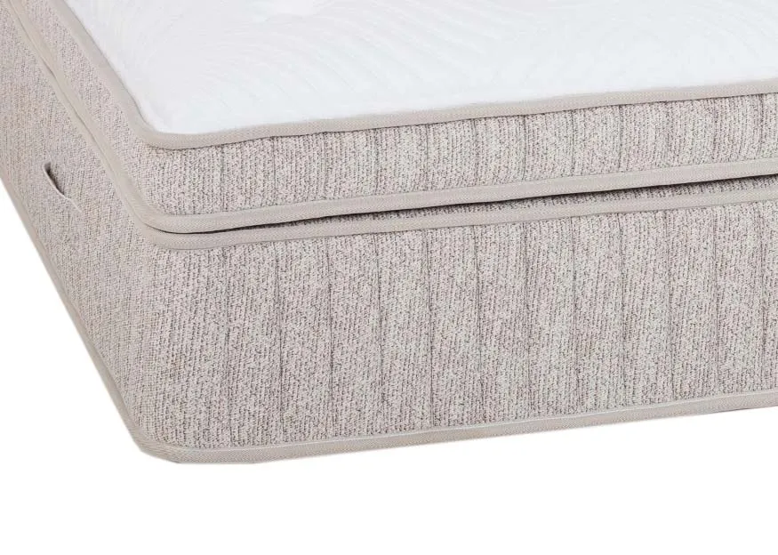 A double 4ft6 medium box top mattress from EZ Livings Restful Therapeutic range.Closeup pf box top