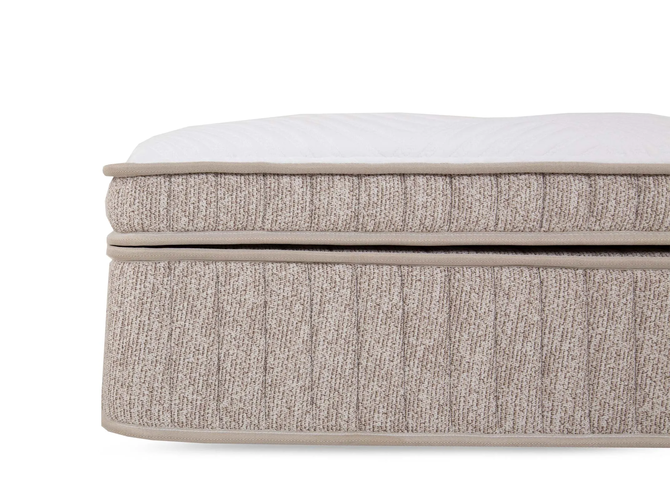 A double 4ft6 medium box top mattress from EZ Livings Restful Therapeutic range. Side view of plump depth