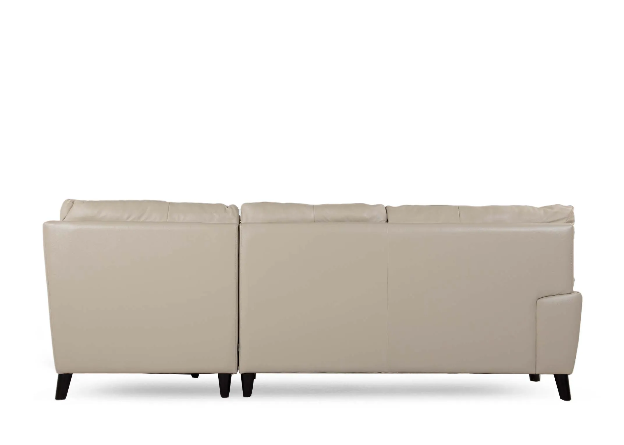 A light grey leather LAF corner chaise from EZ Livings Alfredo range. Back view of warrantied frame