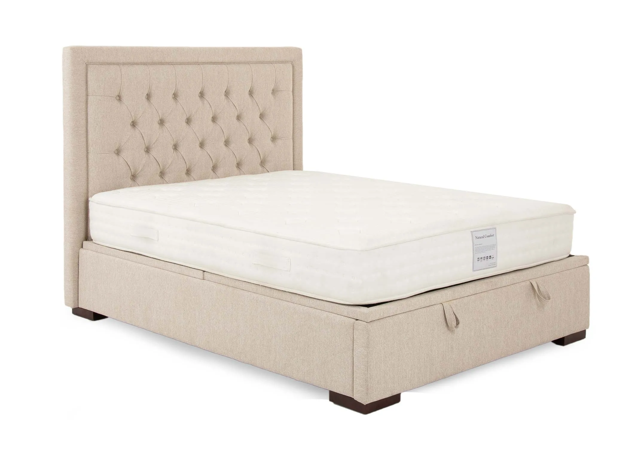 King Size (5ft) Beige Fabric Ottoman Bed - Majestic