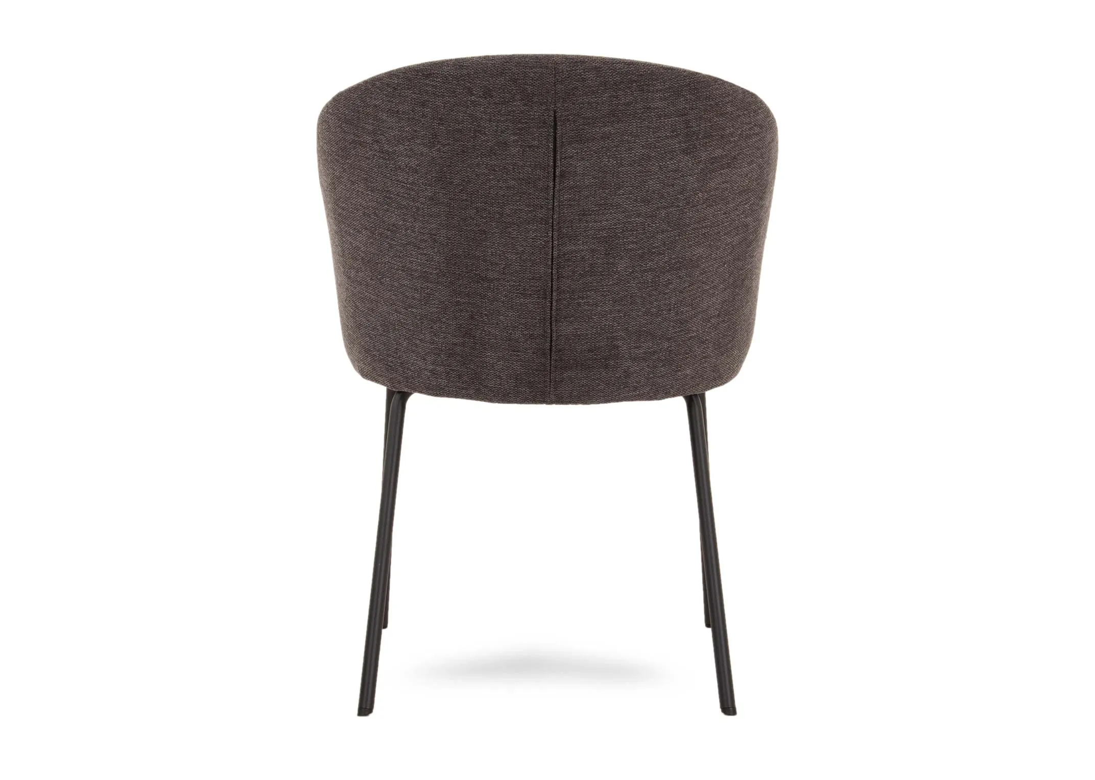 A dark grey fabric dining chair with black legs from EZ Livings Easton range. Back view of curved seat back