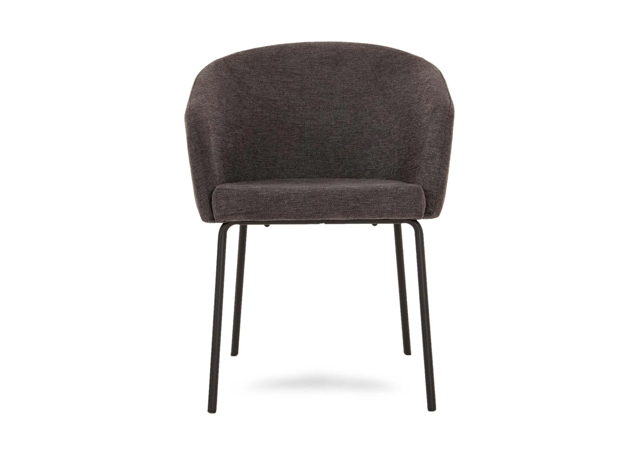 A dark grey fabric dining chair with black legs from EZ Livings Easton range. Front view of padded seat and back cushion