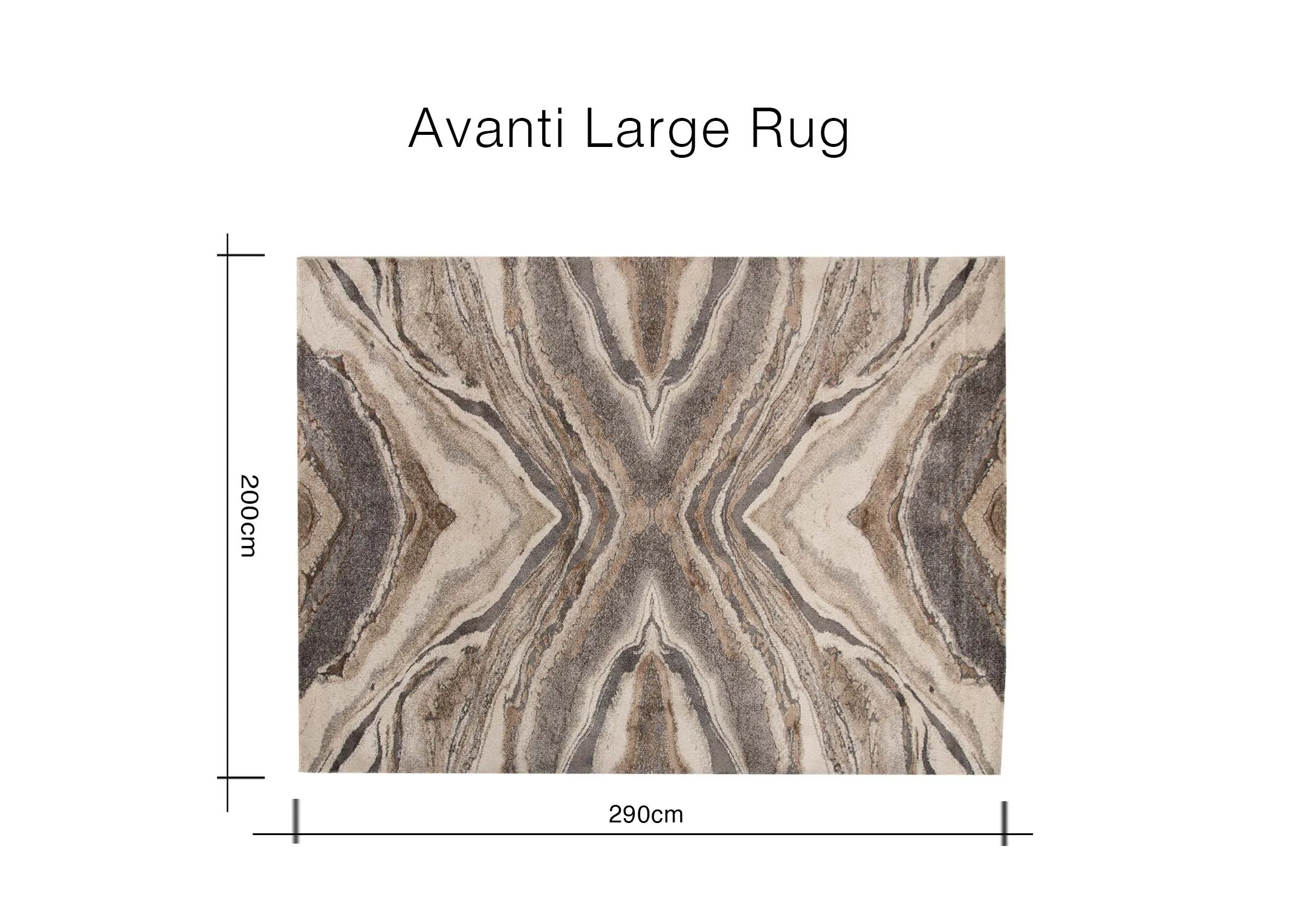 A dimension image of the Avanti Large rug withn 290cm x 200cm