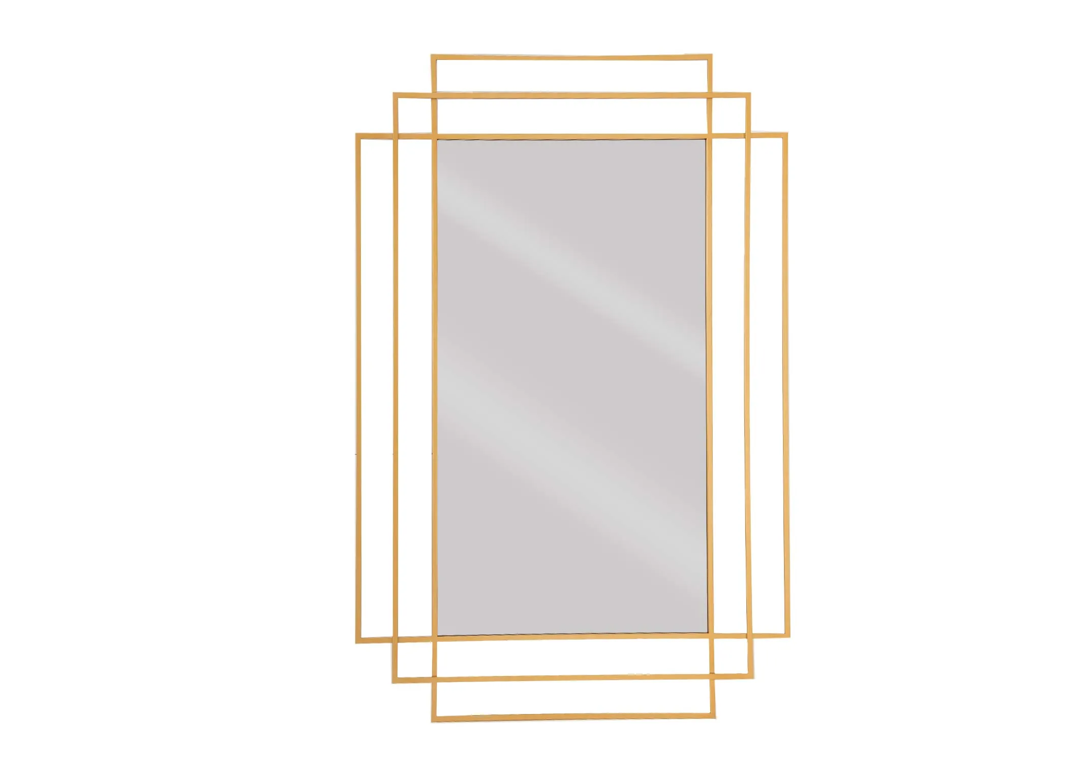 A rectangular gold frame mirror with double art deco style framing from EZ Livings Reine Range. Front view