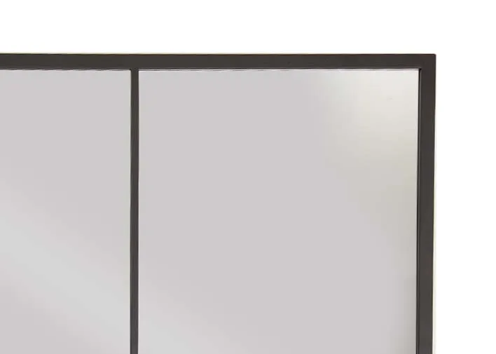 A rectangular black frame window mirror with 6 square panels from EZ Livings Faith range. 