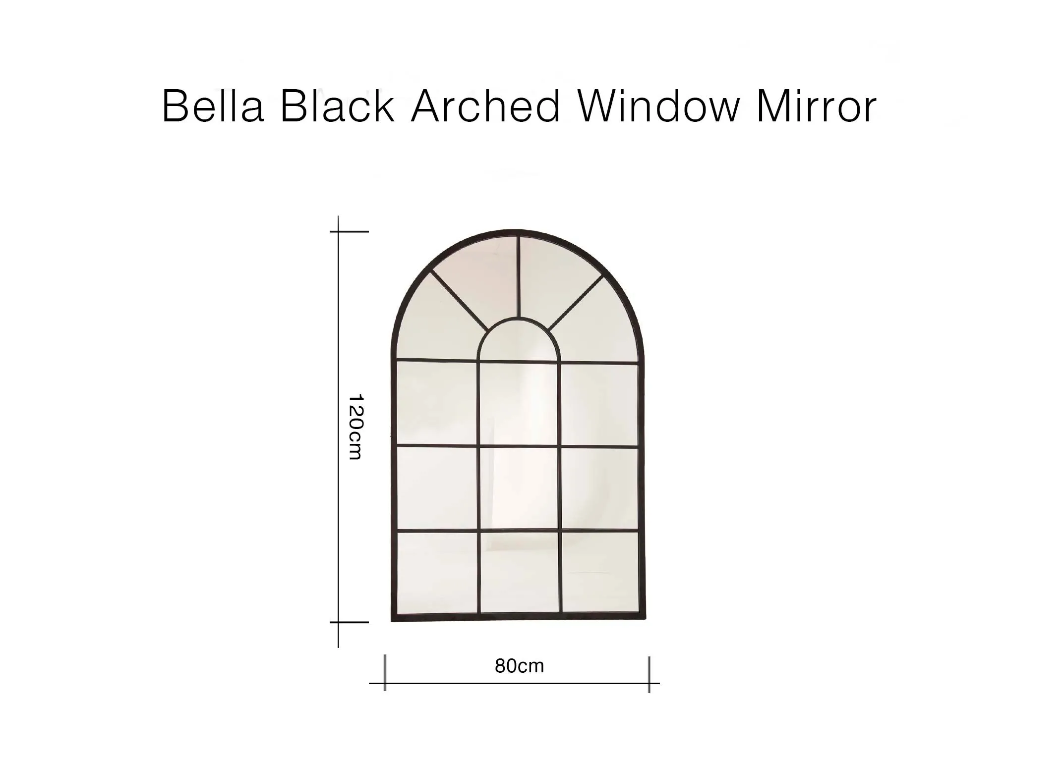 A dimension image of the Bella Wall Mirror with 80cm x 120cm