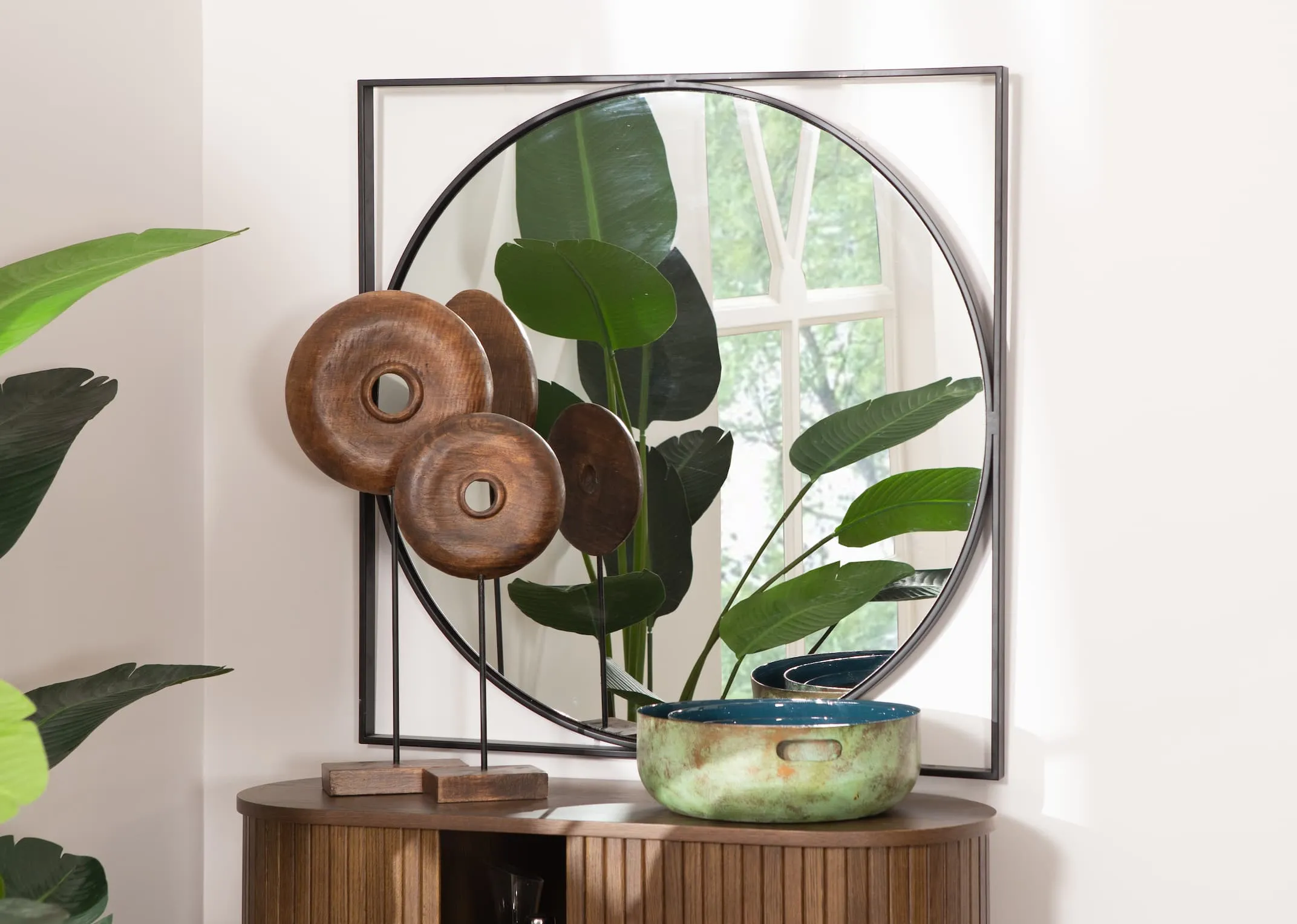 90cm x 90cm Black Metal Wall Mirror - Lyra