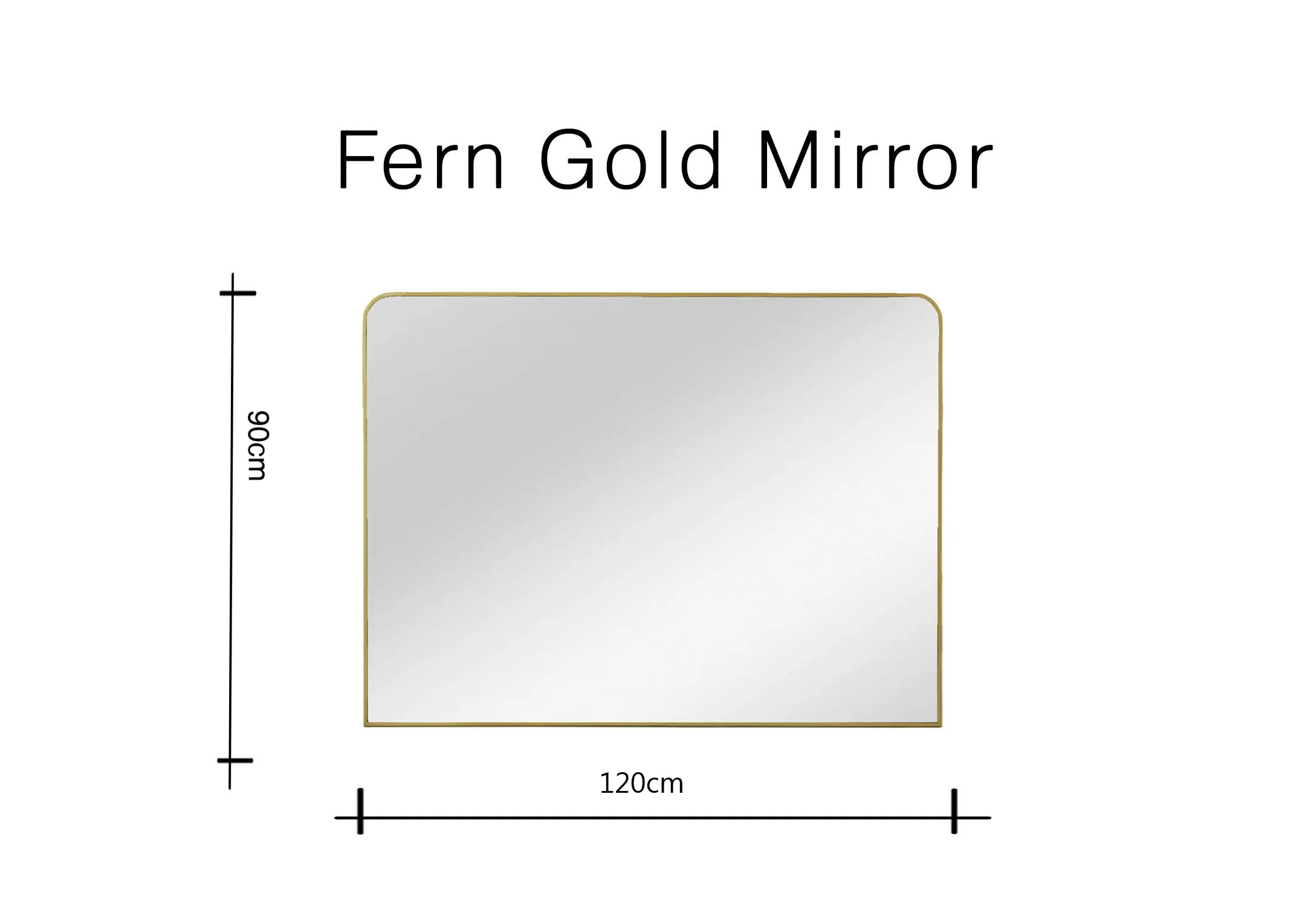 A dimension image of the Fern Gold Mirror with 120cm x 90cm